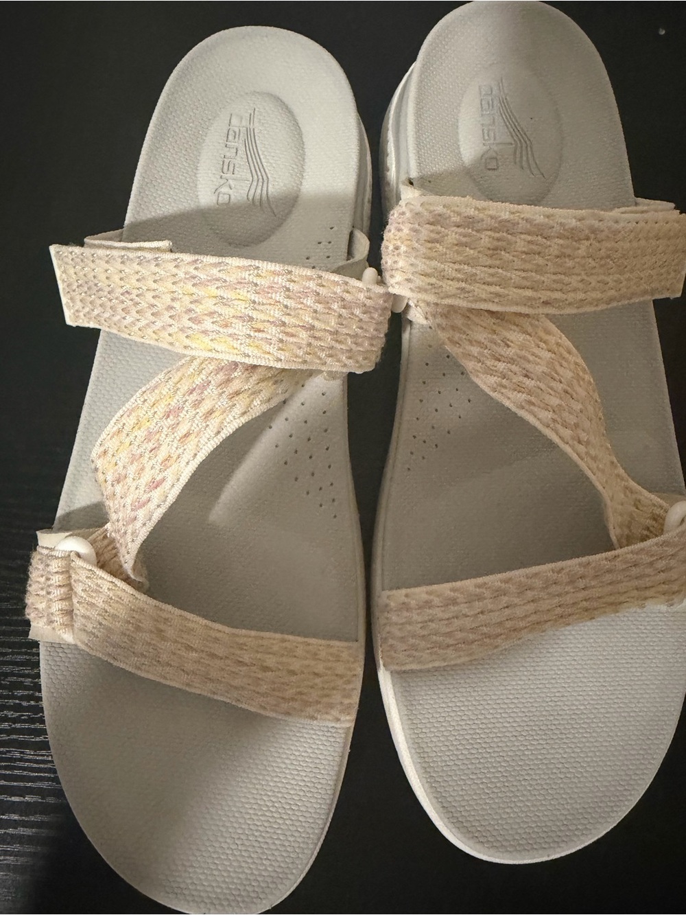 Dansko Women Beige/Tan Woven Strap Comfort Sandals